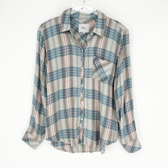 Rails Hunter Plaid Button Down Top M Peach Lagoon - Picture 2 of 6